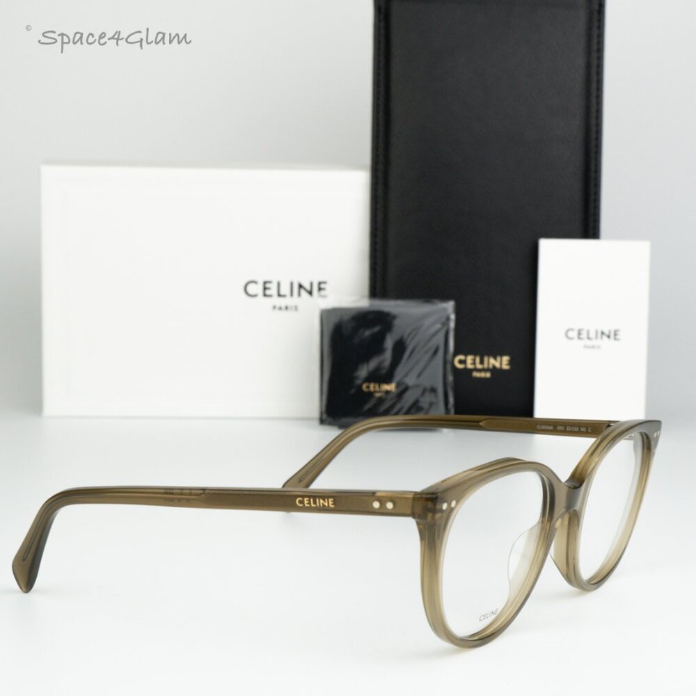 NEW Celine CL50068I 093 CELINE THIN Transparent Khaki Women Round Eyeglasses